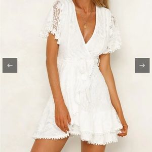 White Lace Mini Dress - Bridal Shower, Elopement, Rehearsal Dinner - Size Small